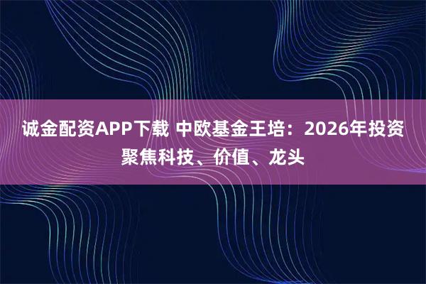 诚金配资APP下载 中欧基金王培:2026年投资聚焦科技、价值、龙头
